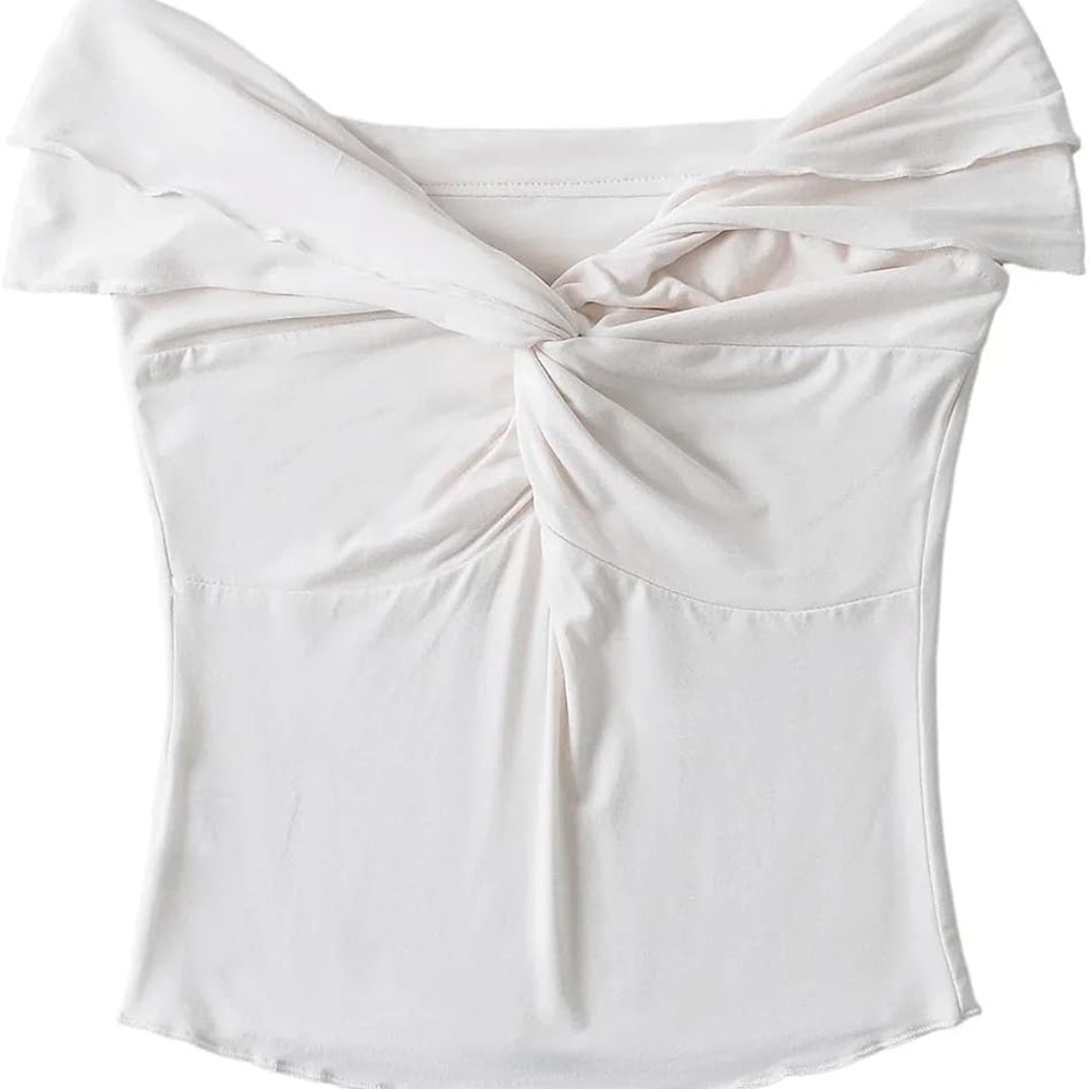 Forever 21 Cream Off-Shoulder Twist Front Top | Size M | Y2K Chic Blouse